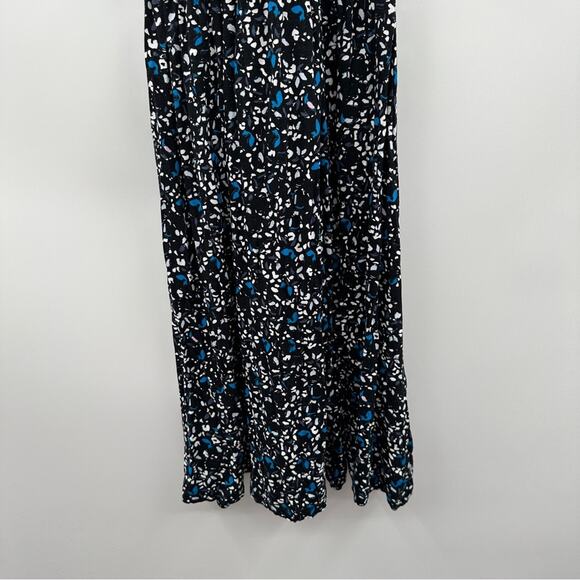 LOFT Outlet Black, White & Blue Geometric Print Sleeveless Faux Wrap Dress Sz XS - Picture 3 of 8